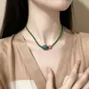 "Desierto Verde" Estilo Chino Nuevo Retro Collar de Perlas Verdes para Mujer, Cadena para Clavícula Versátil de Lujo Ligero de Nicho