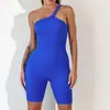 Conjunto de yoga de una pieza cruzado de un solo hombro para mujer, acanalado de alta elasticidad, tacto nude, shorts de cinco puntos, ropa deportiva todo en uno moldeadora para fitness