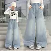 Jeans de Mezclilla para Niñas, Nuevos Pantalones Rectos para Primavera y Otoño 2026 con Estampado de Corazones Pequeños, Pantalones de Pierna Ancha
