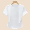 Camiseta de Verano 2026 Estilo Influencer con Bordado de Letras, Cuello Redondo, Manga Media, Top Básico