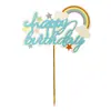 Mini Topper para Pastel de Nube Arcoíris Letra Dorada Feliz Cumpleaños Decoración para Hornear Fiesta Mesa de Postres Inserto