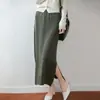 Falda de punto de lana pura para mujer con aberturas laterales, nuevo estilo otoño e invierno, cintura alta elástica, adelgazante, falda bodycon de línea recta