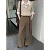Calça pantalona balloon simples em veludo cotelê estilo coreano ICCIICC para mulheres, calça casual de perna larga com fenda na lateral, novo modelo 0960