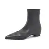 Botas femininas de cano curto, com efeito de aumento de altura, em material elástico, novo estilo outono/inverno, bico fino, zíper traseiro, salto médio, estilo coreano, botins elásticos