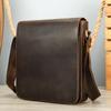 Bolsa de Ombro Masculina Couro Crazy Horse Vintage Couro Genuíno Quadrada Vertical Feita à Mão Couro de Vaca Bolsa Transversal Versátil Casual Bolsa de Tiracolo para Homens