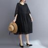 Foto Real de Vestido Listo para Usar Verano 2025 Nuevo Estilo Literario Talla Grande Cuello Redondo Holgado Corte Sencillo Tela de Flores para Mujer