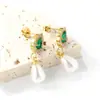 Moda Transfronteriza Personalidad Estilo Retro de Corte Moda Pendientes de Perla Pendientes Colgantes de Esmeralda Joyería Sencilla para Mujer
