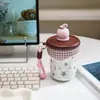 Copo térmico com estampa de leopardo, aço inoxidável 316, copo estiloso com canudo e alça, grande capacidade, copo de café portátil para mulheres