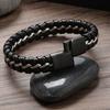 Nuevo brazalete de cadena de acero inoxidable transfronterizo con cuero Amazon Simple para hombre con hebilla magnética, cuerda de cuero, brazalete de hueso de serpiente