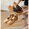 Versión de Piel de Vaca~Zapatos de Ballet de Cuero Genuino para Mujer, Zapatos Individuales Retro, Zapatos de Baile de Ballet para Uso en Exteriores, Tacón Grueso, Punta Cuadrada, Zapatos Nariz de Cerdo Uma