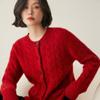 Cárdigan de punto de cachemira informal con giro vintage para otoño e invierno, abrigo de suéter grueso sencillo de tres hilos para mujer