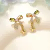 Pendientes de Plata de Ley S925 con Lazo y Estrella Dorada Tachonada de Diamantes para Mujer, Pendientes de Diseño Artístico de Nicho, Modernos y Frescos