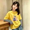 Camiseta Feminina, Estilo Novo Primavera/Outono 2026, Blusa da Moda, Camiseta Básica de Algodão Puro para Bebê Menina, Manga Longa de Outono, Falsa Peça Dupla