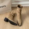 Botines Retro de Media Caña con Punta Cuadrada y Hebilla de Cinturón para Mujer Otoño e Invierno Nuevos Tacones Altos Gruesos Adelgazantes Botas de Caballero Occidentales