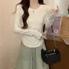 Nuevo Diseño de Otoño Temprano Sentido Ins Adelgazante Cuello Redondo Capa Base Ropa Interior 2027 Otoño Retro Hombro Normal Manga Larga Camiseta Mujer