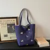 Bolsa de Compras Dupla Face Colorida com Pônei Bordado Dopamina Bolsa de Lona Casual Versátil Verão Listrada Moda Bolsa de Ombro