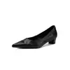 Zapatos de Trabajo Clásicos Negros de Punta Fina para Mujer, Nuevo Estilo Boca Baja Tacón Grueso, Zapatos de Mujer para Viajar Todo el Año, Zapatos de Cuero Genuino Ol de Tacón Medio
