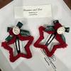 Horquilla vintage de estrella de peluche roja con flequillo lateral, accesorio para el pelo de Año Nuevo, tocado navideño, horquilla rota de estilo occidental.