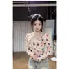 Camiseta de Manga Larga con Espalda Descubierta y Estampado de Malla, Ropa Interior Base, Estilo Dulce, Chica Suave, Francés, Dopamina, Ligeramente Gordita, Deseo Puro
