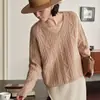 Suéter de Punto con Cuello en V 100% Cachemir Puro para Mujer, Tejido Grueso Casual Holgado Estilo Europeo y Americano para Mujer
