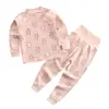 Conjunto de Pantalones de Cintura Alta para Niños que Protegen el Vientre, Estilo Primavera y Otoño, Ropa de Otoño para Bebés, Ropa Interior de Algodón Puro para Niñas, Pijama de Cuello Redondo para Niños