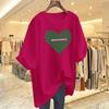 Camiseta Feminina de Algodão Vermelha Pitaya Love Manga Curta Solta Estilo Europeu Verão Top Solto Camiseta Nova Roupa Feminina
