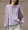 Moletom Feminino Air Layer Confortável Estilo Simples Primavera 2026 Gola Redonda Alça de Amarração Feita à Mão Ombro Largo para Tamanhos Petite