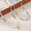 Collar de cuentas de piedra natural brillante estilo chica dopamina de verano con concha de colores cadena de cuello plegable elegante exquisita
