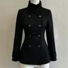 Abrigo de lana para mujer, ajustado, estilo retro universitario, con cuello alto y diseño de doble botonadura, adecuado para exportación transfronteriza de otoño e invierno