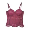 Productos Calientes Transfronterizos Europeos y Americanos Color Sólido Espina de Pescado Cintura Ceñida Malla Top de Espina de Pescado Ropa Exterior Sexy Camisola