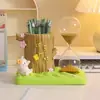 Gato Tricolor Se Transforma de Oruga a Mariposa Reloj de Arena Portalápices, Papelería de Alto Valor para Estudiantes, Caja de Almacenamiento de Gran Capacidad, Adorno Decorativo de Escritorio