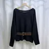 Ropa de otoño para mujer: Suéter de punto de alta gama, de manga larga, con textura ondulada, diseño calado, corte holgado, estilo coreano, y viene con un cinturón
