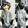 Ropa interior térmica cálida para niños, estilo patchwork de forro polar, otoño invierno 2026, nuevo, talla mediana y grande, cuello redondo, top moderno