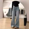 Jeans Feminino Vintage Estilo Americano Azul Claro Lavado Cintura Alta Micro-Preguiçoso Verão 2025 Novo Calça Flare Solta Emagrecedora