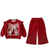 Conjunto de Roupas de Outono para Meninas 2026 Novo Estiloso Roupa de Bebê Menina com Laço Grande Conjunto de Duas Peças Hoodie Primavera e Outono Tendência