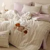 Novo Conjunto de Cama de Algodão Puro de Quatro Peças para 2025 com Bordado de Aplicação, Capa de Colcha de Algodão, Lençóis, Conjunto de Três Peças para Estudantes de Dormitório Individual