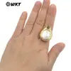 MPR127 Anillo Clásico para Hombre y Mujer, Forma de Gota de Agua Grande Retro Neutro, Incrustación de Circonita de Colores, Chapado en Oro de 18k