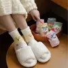 Calcetines de Coral de Dibujos Animados para Mujer, Lindos Calcetines Peludos de Media Pantorrilla, Calcetines Gruesos de Invierno Cálidos y que No Sueltan Pelo para Dormir en Casa