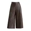 Pantalones de cuero, pantalones simples de pierna ancha cropped para mujer, nuevo estilo otoño 2026, fluidos, holgados, pantalones casuales versátiles, pantalones de pierna recta a la moda