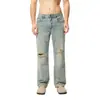 Jeans Rotos para Hombre, Pantalones Finos de Verano Retro High Street, Pantalones de Pierna Ancha Transpirables de Tiro Alto