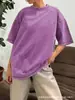Camiseta clásica de verano de algodón 100% puro, peso pesado, color liso sólido, lavada, efecto desgastado, retro americano, manga corta