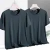 Camiseta masculina de manga curta de seda gelada, tamanho grande, solta, casual, para o verão, estilo coreano, roupas da moda, camiseta masculina