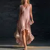 2026 Europeu e Americano transfronteiriço Amazon nova moda romântico sem mangas decote V bainha com babados algodão-linho vestido longo