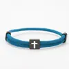 Pulsera de Cuerda Milanesa Multicolores Cruzada de Punto Transfronteriza Pulsera de Cuerda Trenzada Ajustable Grabada de Acero Inoxidable Negro