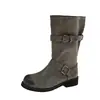 Botas de Caballero Pleated Versátiles para Mujer de Principios de Otoño 2026, Estilo Vintage con Hebilla de Cuero Desgastado, Punta Redonda