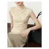 Otoño 2026 Nuevo Estilo Fresco y Juvenil Estilo Ceñido a la Cintura Plisado Delgado Ajustado Elegante Top Delgado Cuello Semi-Alto Camisa Base