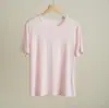 Camiseta Feminina de Lyocell com Gola Redonda e Manga Curta, Elástica, Slim Fit, Cor Sólida, Cor Doce, Top Estilo Verão, Roupa Feminina