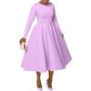 Comércio Exterior Transfronteiriço Roupas Europeias e Americanas Amazon Novo Cor Pura Gola Redonda Manga Longa Vestido com Recorte nas Costas