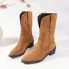 Botas de Terciopelo de Talla Grande para Mujer, Tobilleras, de Importación, Otoño/Invierno 2026, Punta Fina, Tacón Grueso, sin Cremallera, Bordadas, Botas tipo Martin para Mujer