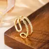 Novo anel de casal transfronteiriço, anel feminino de diamante, anel aberto de zircônia, presente de Dia dos Namorados, banhado a ouro, estilo coreano ousado, atacado europeu e americano